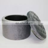 Modern Bedroom Low Round Velvet Footstool Ottoman Pouf Velvet Collapsible Bench Storage Tufted Stool thumbnail-4