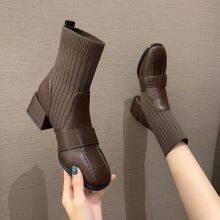 Women's Thick-heeled Autumn Short Boots Women Korean Style Mid-heel Net Red Socks Boots Fashion British Short-tube Martin Boots thumbnail-1