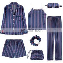 Wholesale Women's 7 Pieces, Silk Pajamas Sets Satin Silk Lingerie Homewear Sleepwear Pyjamas Set Pijamas for Woman/