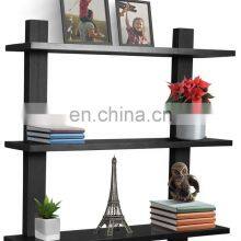 Трехярусный черный подвесной стеллаж. Асимметричный квадратный стеллаж для стены. Украшательное подвесное выставочное устройство, настенный подвесной стеллаж