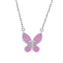 925 Sterling Silver Necklace Inlaid Red Ruby Corundum Personality Butterfly Necklace Chain Women's Silver Jewelry