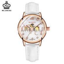 MG.ORKINA MG090 Newest Women Beautiful Rhinestone Leather Strap Mechanical Automatic Classic Dress Watch
