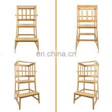 Bamboo Kitchen Step Stool Kids And Toddlers Kids Step Stool Standing Tower Learning Stool For Bathroom& Kitchen With Safety Rail thumbnail-5