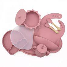 Silicon Bowl Silicone Plates For Toddlers With Placemat Suction Feeding Bib Set Wholesale thumbnail-3
