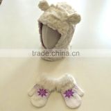 balaclava knit baby hat cute animal ears sequin embroidered fur cuff jacquard mittens
