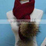 2016 Winter Newest Fashion 100% Real Raccon Fur Pompom Wool Knitted Women Crochet Scarf thumbnail-4
