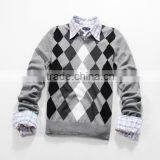 Argyle Knitting Wear Men Simple Long Sleeve V-neck Sweater Pullover thumbnail-1