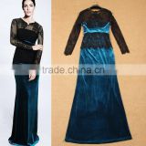 2015 Newest Celebrity Quality High-end Graceful Bodycon Lace Patchwork Fishtail Velvet Long Sleeve Dress For Dinner