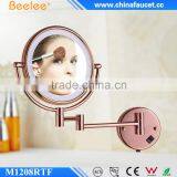 Brass Frame Rose Gold Bathroom Mirror 3X Magnify LED Cosmetic Wall Mirror thumbnail-1
