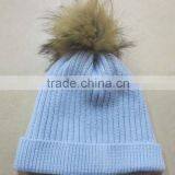 bobble hat with faux fur bobble,knitted hat with faux fur bobble