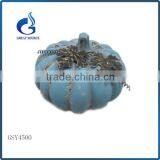 Blue Color Ceramic Halloween Pumpkin With Metal Leaves for Sale thumbnail-2