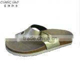 2016 New Style Women Cork Slipper Golden Luster Flip Flops With Hasps Fashion Cork Slipper