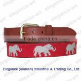 Personalized Hand Stitched Red Elephant Needlepoint Belts for Wedding Belts