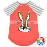 Red White Stripe Short Sleeve Raglan Cute Cartoon Sequin Rabbit Kids T-shirt Wholesale thumbnail-3