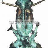 Large Bronze Mermaids Statues Fountain With Fish thumbnail-1