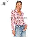Polka Dot Printed Tie Neck Long Sleeve Women's Viscose Chiffon Shirt thumbnail-1
