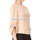 2017 OEM Smocked Elastic Gathered Cuff Wide Neckline Stylish Blouse thumbnail-3