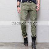Mens Double Zipper Seaming Thick Twill Light Green Pants thumbnail-1