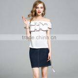 2017 Fashion Summer for Women Fashion Elegant One Shoulder Blouse With Denim Skirt Two Pieces thumbnail-1
