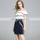 2017 Fashion Summer for Women Fashion Elegant One Shoulder Blouse With Denim Skirt Two Pieces thumbnail-3