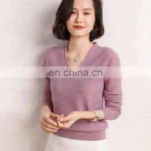 Women Custom 100% Erdos Cashmere V-neck Sweater thumbnail-3