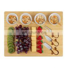 Large Wood Cheese Platter Gift Charcuterie Board Set Unique Bamboo Cheese Board With Cutlery Set and Ceramic Bowls thumbnail-1