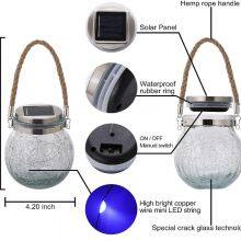 Waterproof Patio Wedding Hanging Mason Jar Lights, Warm Crack Glass Bottle Solar Jar Light thumbnail-2