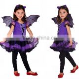 Masquerade Party Bat Cosplay Dress Witch Clothing wholesale Halloween Costume for Kids Girls with Wings Headband Girl Dresses