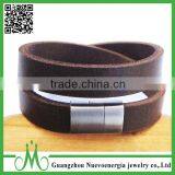 Genuine PU Leather Stainless Steel Magnetic Clasp Bracelets for Birthday Gift thumbnail-2