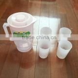 plastic colorful jug with four plastic cup