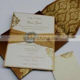 Gold Silk Wedding Invitation With Rhinestone Brooch and Ribbon ON SALE thumbnail-1