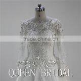 Long Sleeve Appliqued Lace Crystal Beaded Arabic Wedding Dress For Muslim Woman Quality Choice thumbnail-5