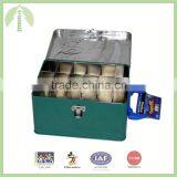 2016 Hot! Retangle Tin Box With Pin Hinge,handle, Lock and Divider