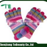 colorful striped finger gloves with pompom
