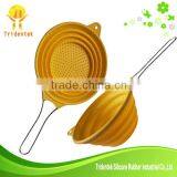 Yellow Convenient Collapsible Silicone Colander With Long Handle thumbnail-1