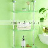 Tube Metal Hanging Wall Mounted 3 Tier Clear Glass Shelf Bathroom Rack Chrome thumbnail-1