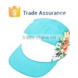 Wholesale Custom Logo Fashion Floral 5 Panel Flat Brim Hats/ Cap Wholesale 5 Panel Strapback Hat Cap Buckle Camper 5 Panel Cap