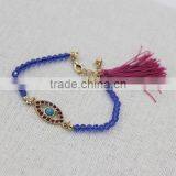 Rhinestone Turquoise Inset Oval Evil Eye Charm Crystal Bracelet Fashion Tassel Bracelet thumbnail-4