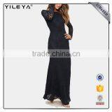 Guangzhou Factory Offer Long Sleeve Sexy Black Elegant Women's Crochet Lace Dress 2017 Designs ,women Lace Long Evening Dress thumbnail-1