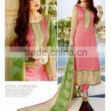 Deep Pink Color Long Straight Cut Bottom Net Border Designer Semi Stitch Salwar Kameez thumbnail-5