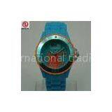 Promotional Gift Blue Silicone Ice Quartz Watch With Calendar Dial, Personalized Pattern