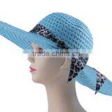 Leapord Chiffon Band Wide Brim Bucket Straw Cap Summer Outdoor Beach Hat thumbnail-1