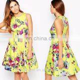 Cheap wholesale women O-neck sleeveless printed flare vintage dress