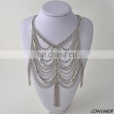 NEW WOMEN SILVER MULTI LAYERS TIE TUXIDO CHAINS WAVE METAL BODY JEWELRY