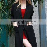 Spring and Autumn Fashion Back Slit Design Black Ladies Long Coat thumbnail-1
