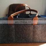 High Quality Baby Nursery Storage Bin Felt Diaper Caddy Organizer With Leather Handles thumbnail-3