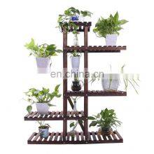 Carbonized Wood Plant Stand Holder 6 Tier High Low Shelf Space Saving Flower Display Rack For Indoor Outdoor Garden Patio Balcon