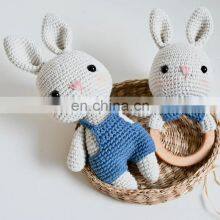 Handmade Knitted Set Amigurumi Crochet Rabbit Doll Set Baby Gift Wooden Teether Ring Kid's Toy Vietnam Supplier Cheap Wholesale thumbnail-1