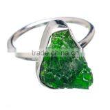 925 SOLID STERLING FINE SILVER ROUGH CHROME DIOPSIDE RING thumbnail-1