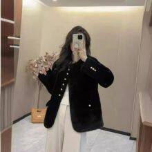 Novo casaco de pele de falsa vison ecológico de outono e inverno para mulheres, com gola redonda curta e fashion em Haining thumbnail-2